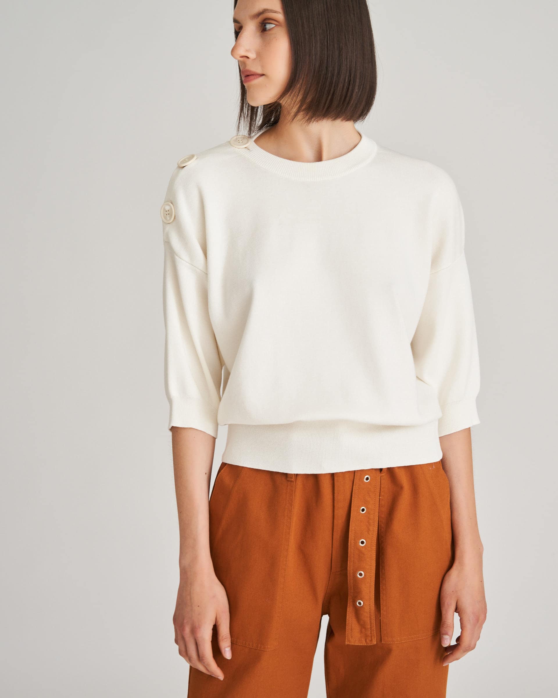 The Market Store | Crew Neck Sleeve Buttons On Shoulder