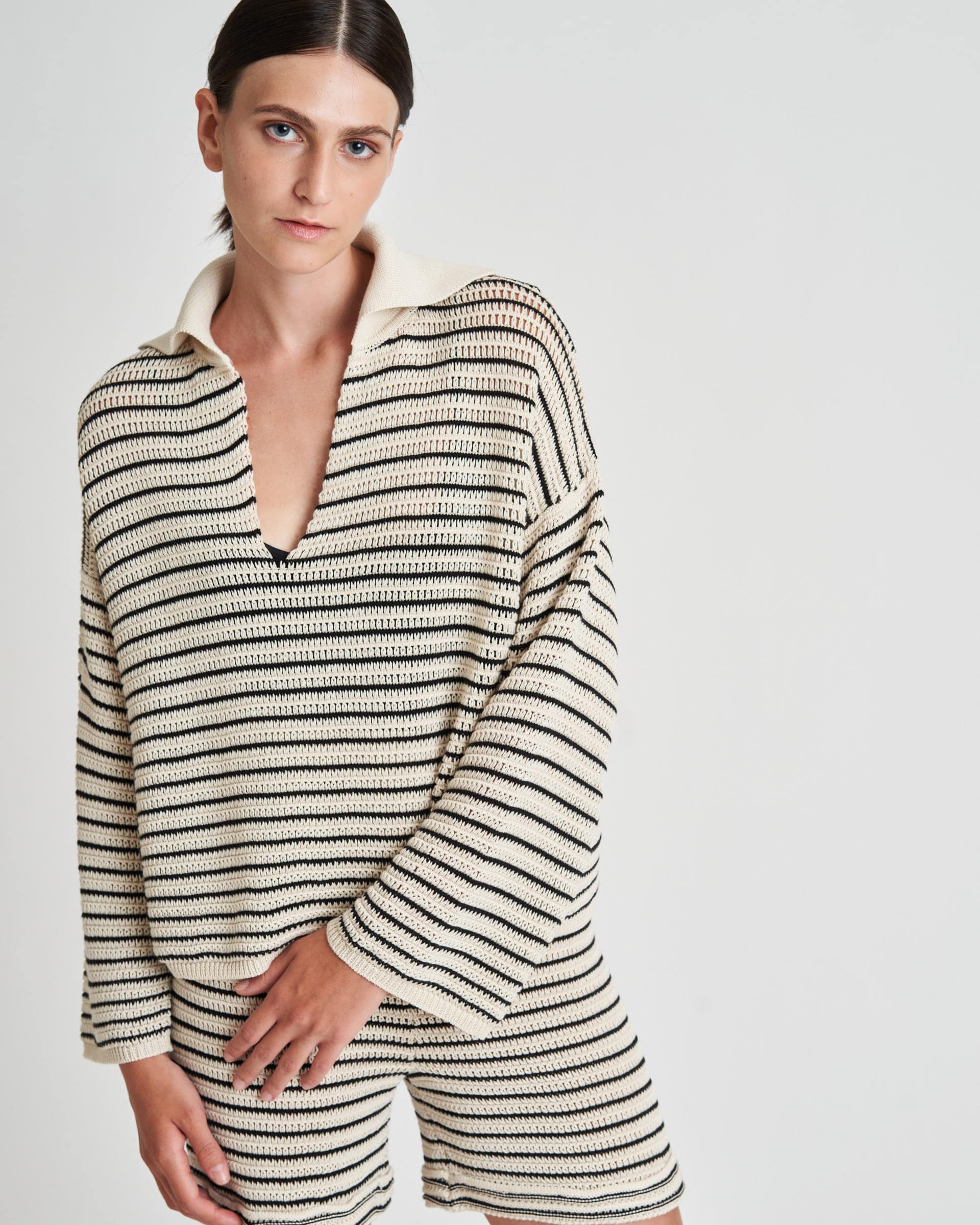 The Market Store | Striped Sweater With Polo Collar
