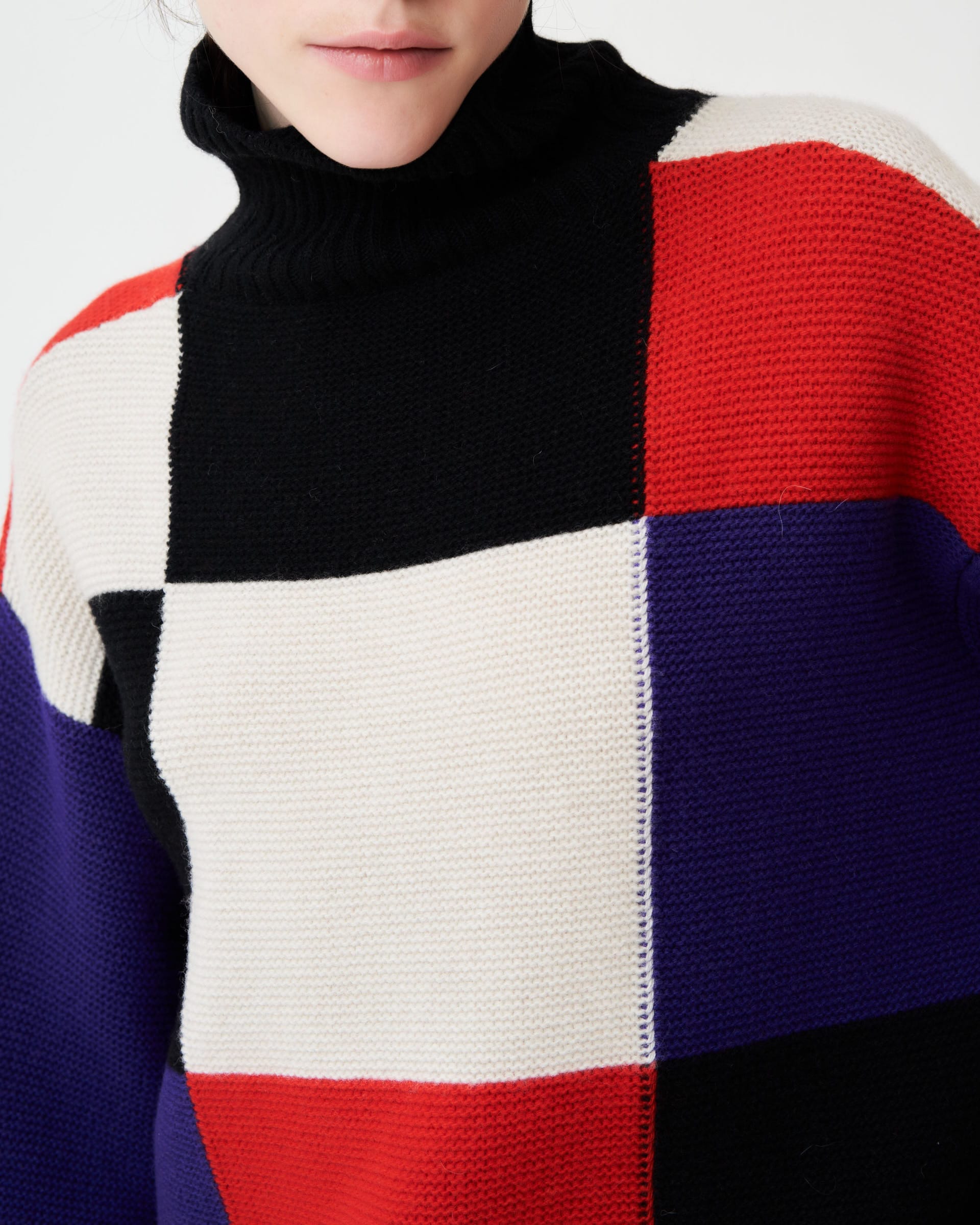 The Market Store | High Neck Sweater With Check Inlays