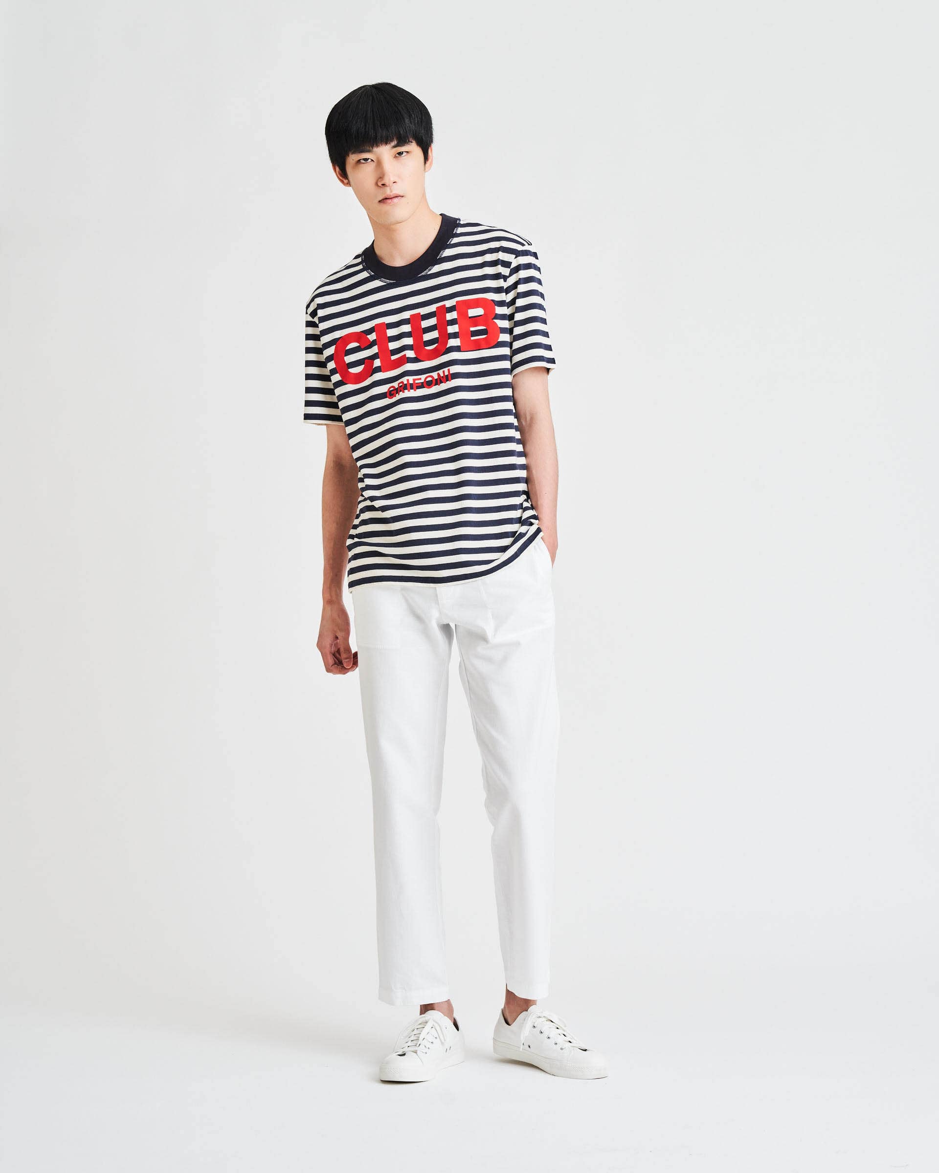 The Market Store | Striped Round Neck T-shirt With Print