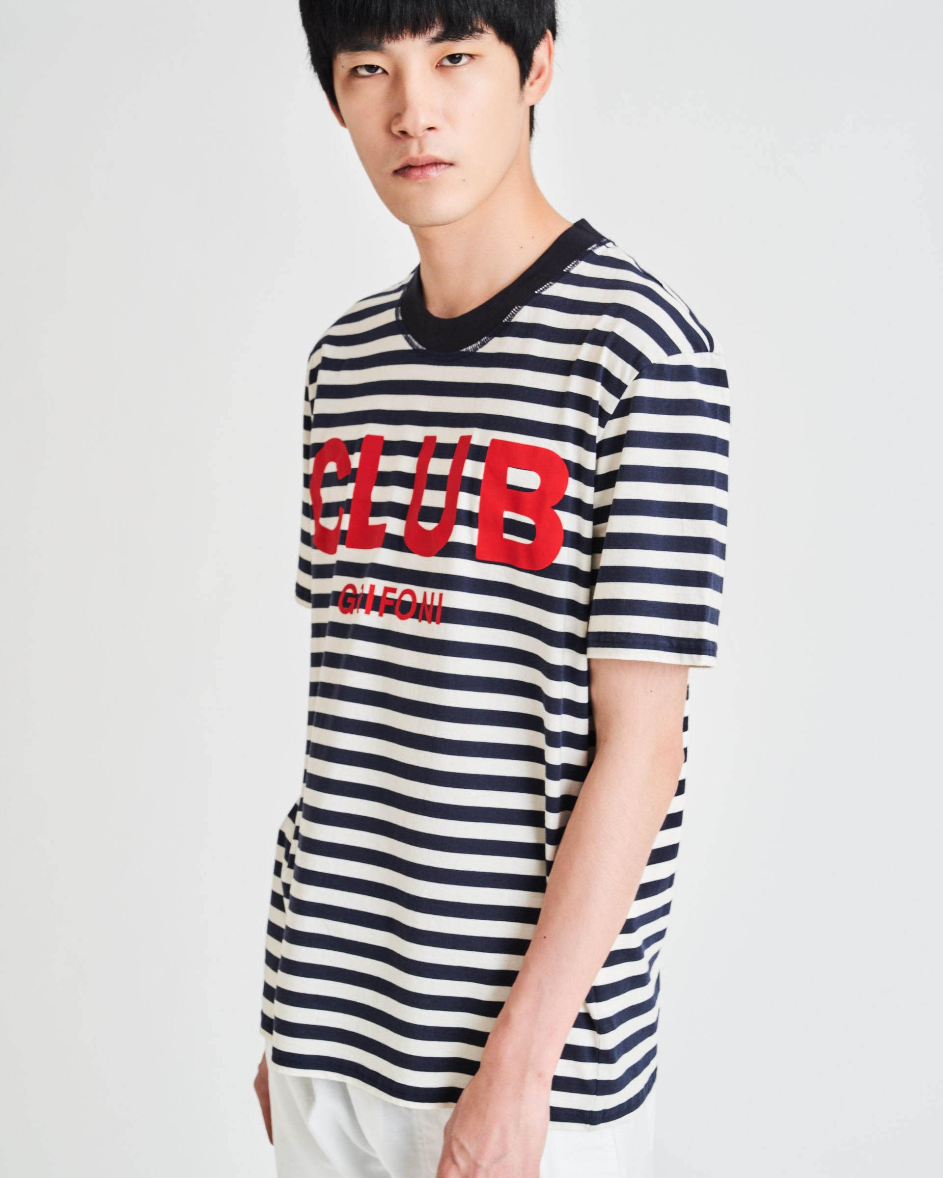 The Market Store | Striped Round Neck T-shirt With Print