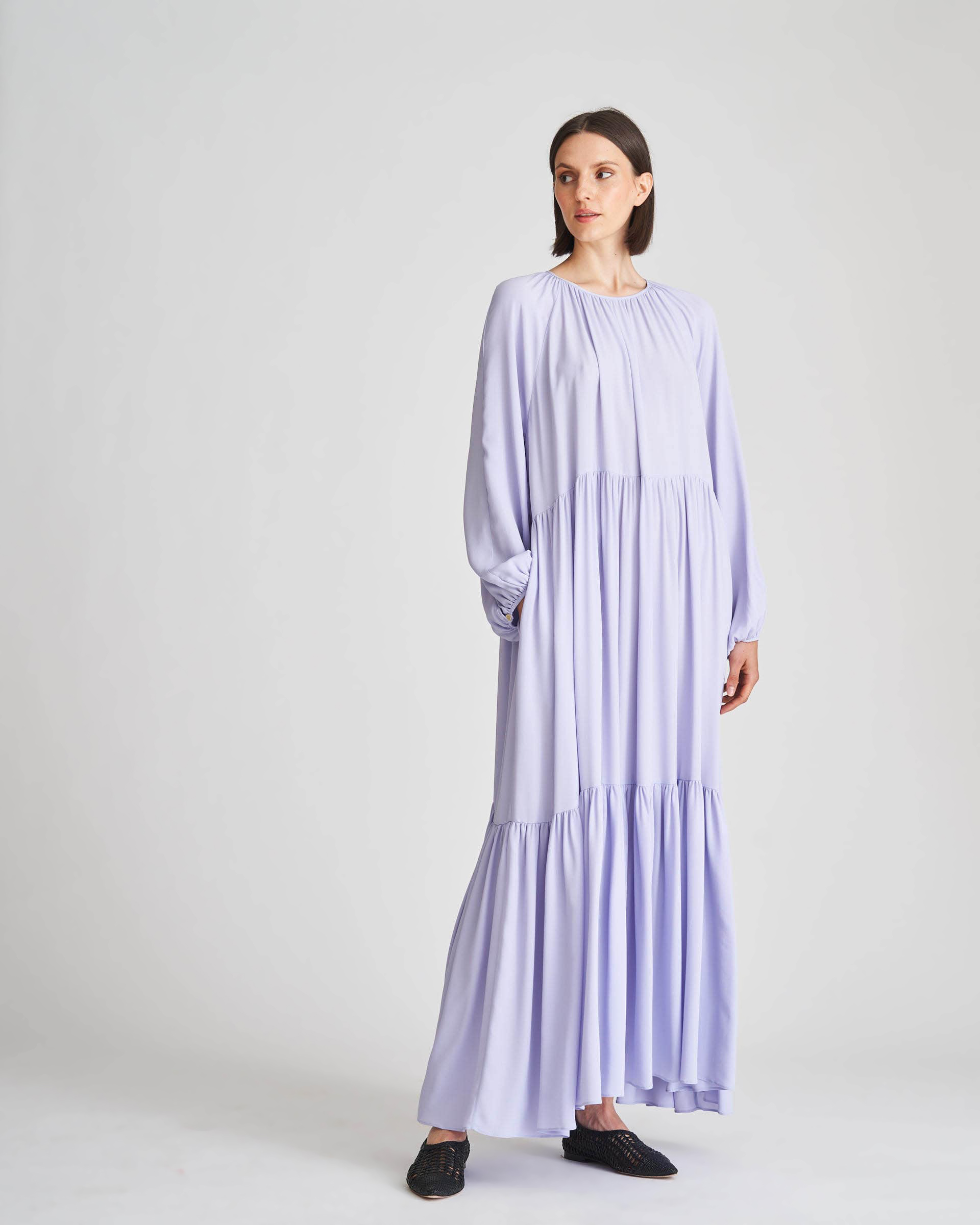 The Market Store | Long Round Neck Dress With Flounces