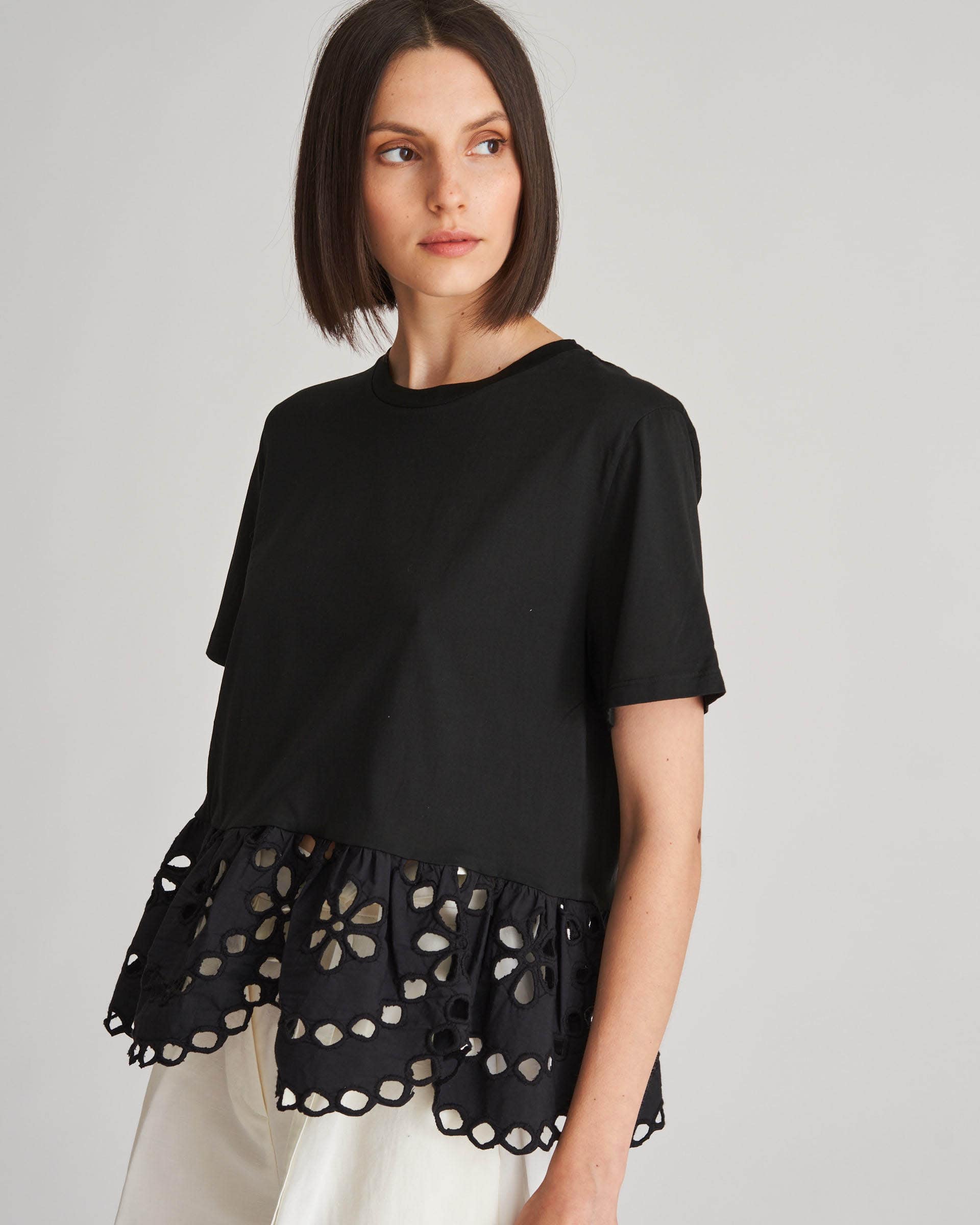 The Market Store | T-shirt With Sangallo Flounce