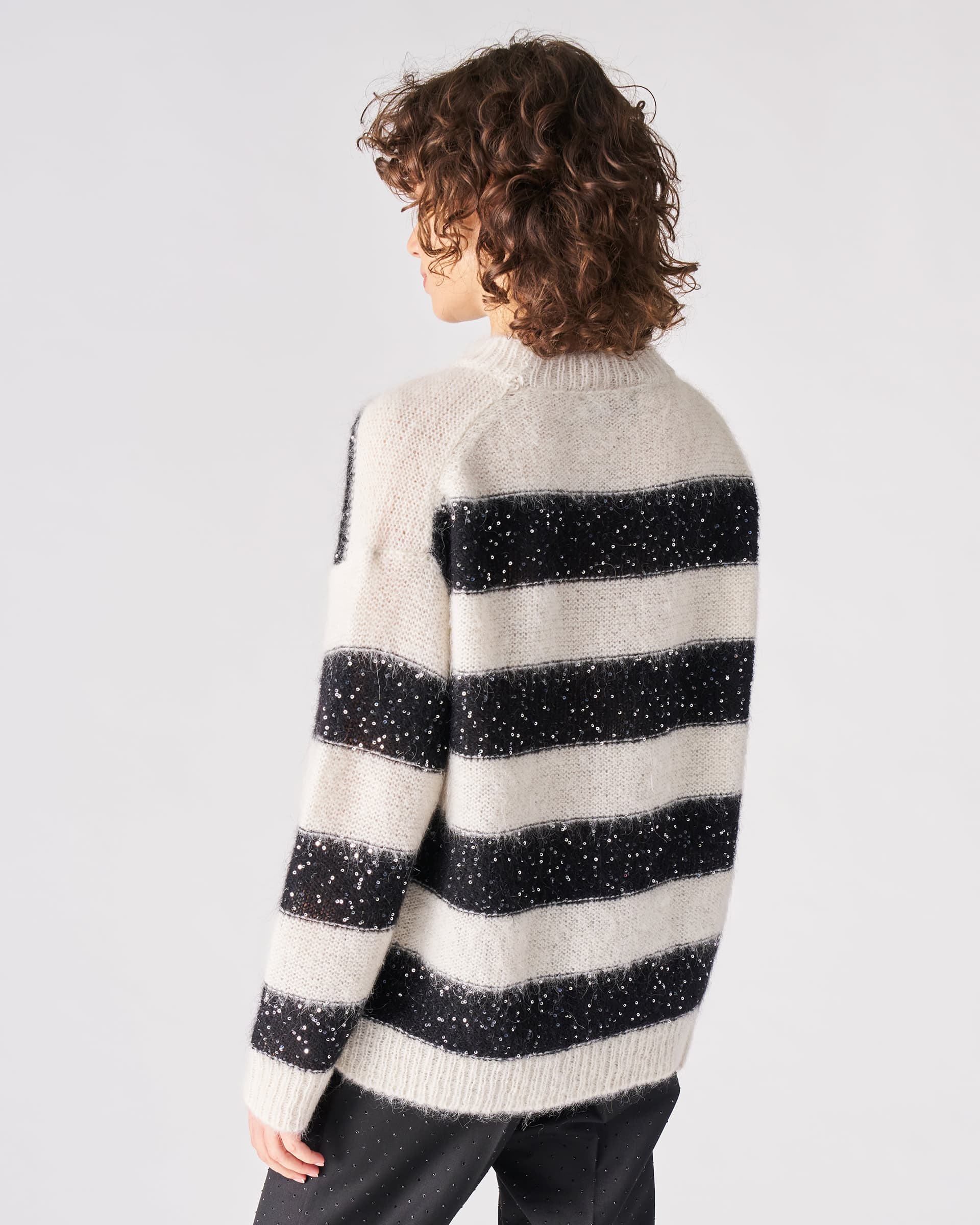 The Market Store | Over Striped Crew Neck Sweater With Sequins