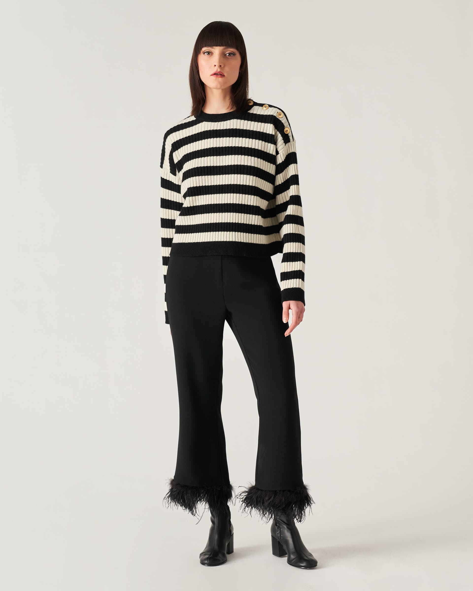 The Market Store | Striped Crewneck Sweater With Buttons