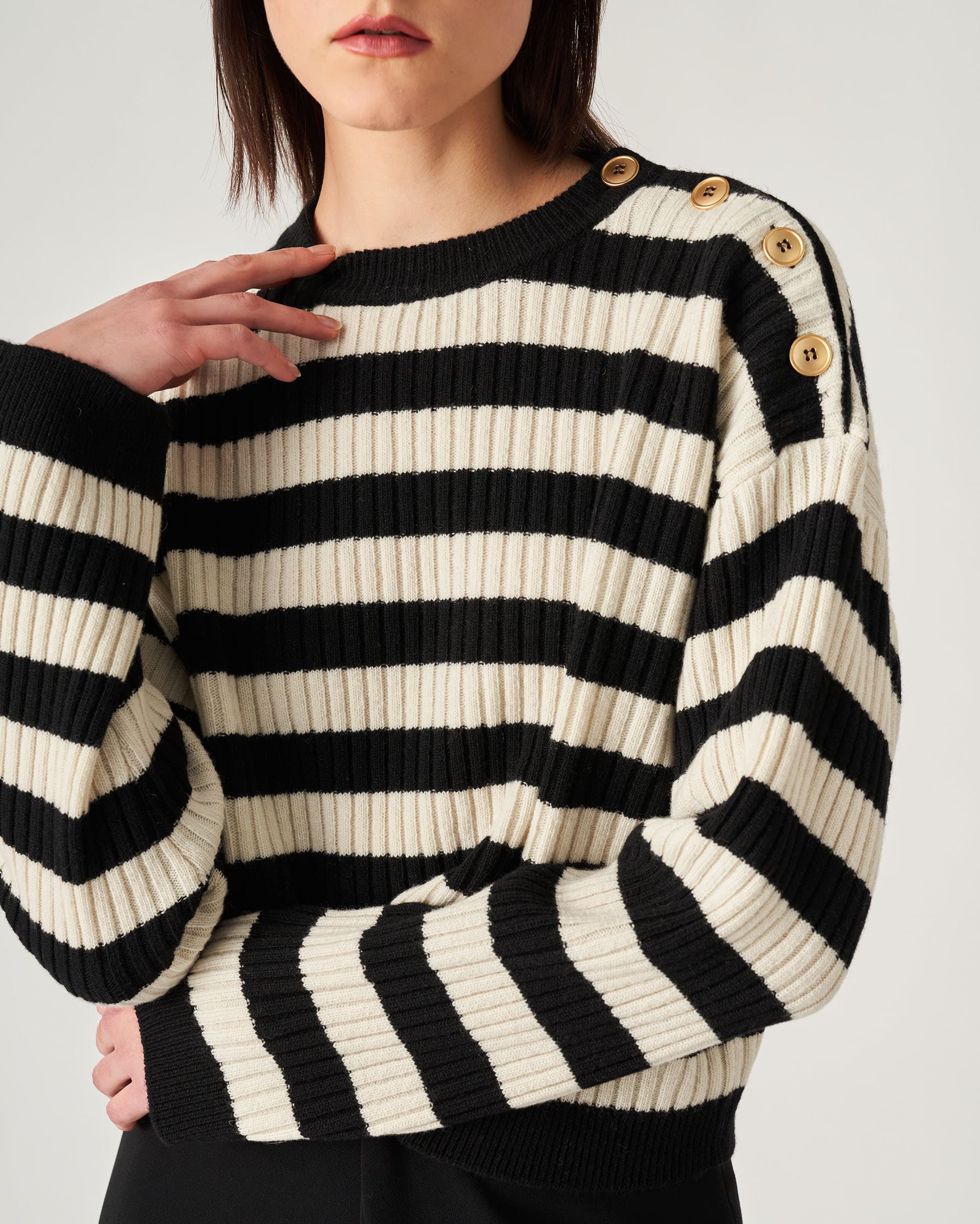 The Market Store | Striped Crewneck Sweater With Buttons
