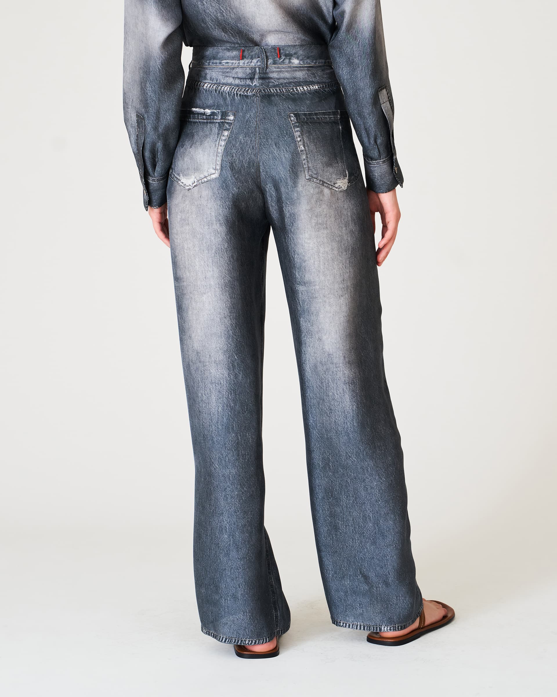 The Market Store | Pantalone Ampio In Seta Effetto Jeans