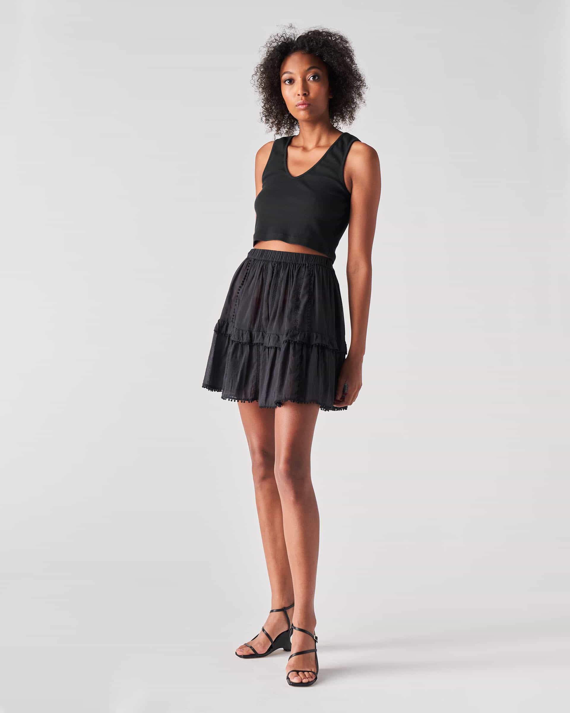 The Market Store | Short Skirt With Flounces And Embroidery