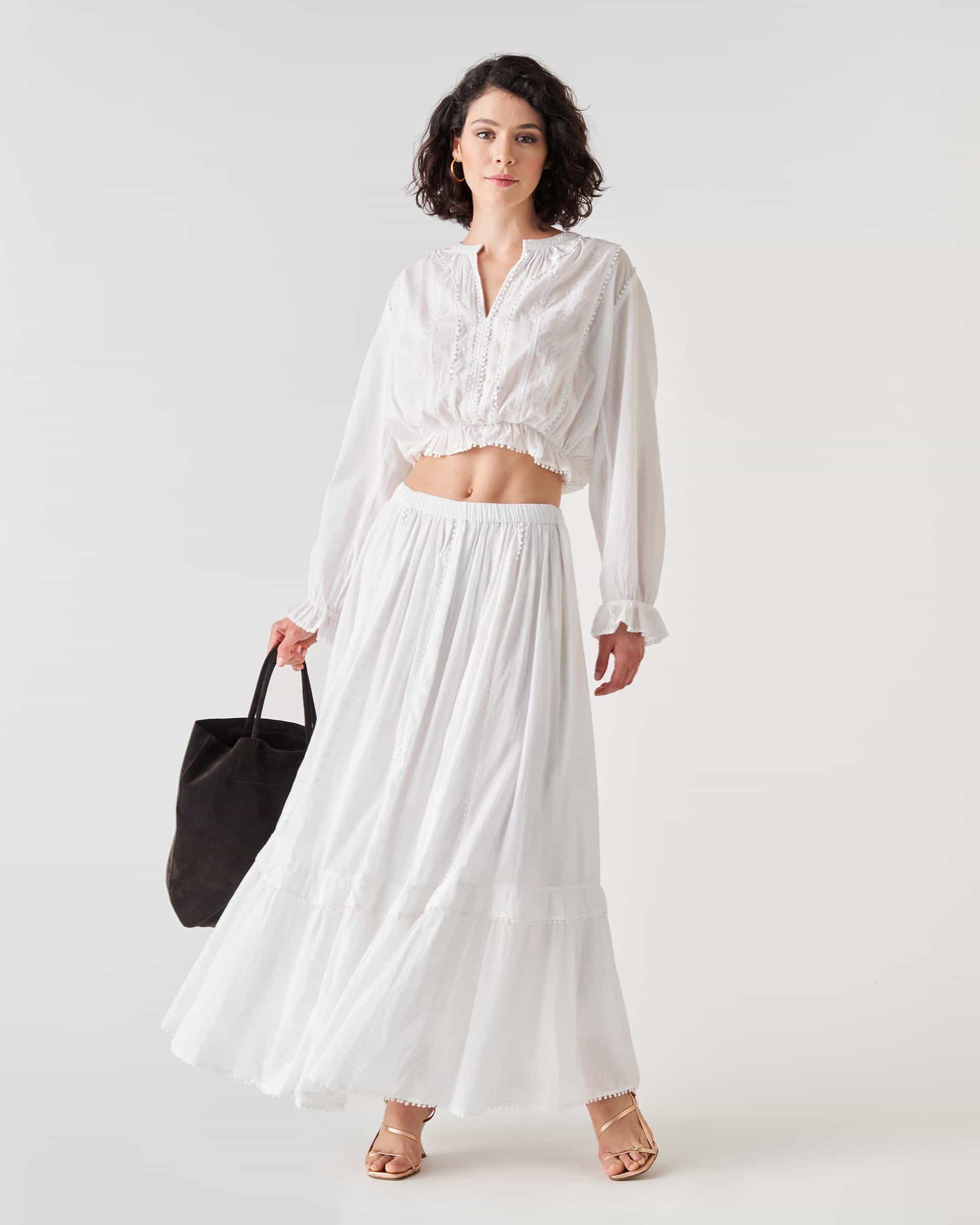 The Market Store | Long Skirt With Flounces And Embroidery